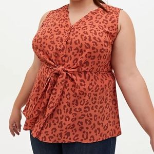 Leopard Georgette Peplum Tie-Front Tank torrid size 2